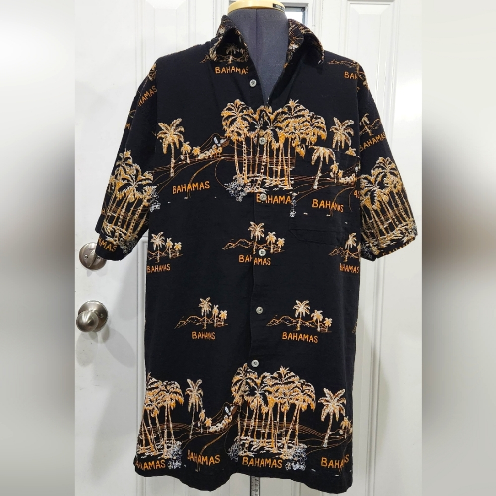 Shoreline men's black Bahamas button down shirt 100% cotton size XL